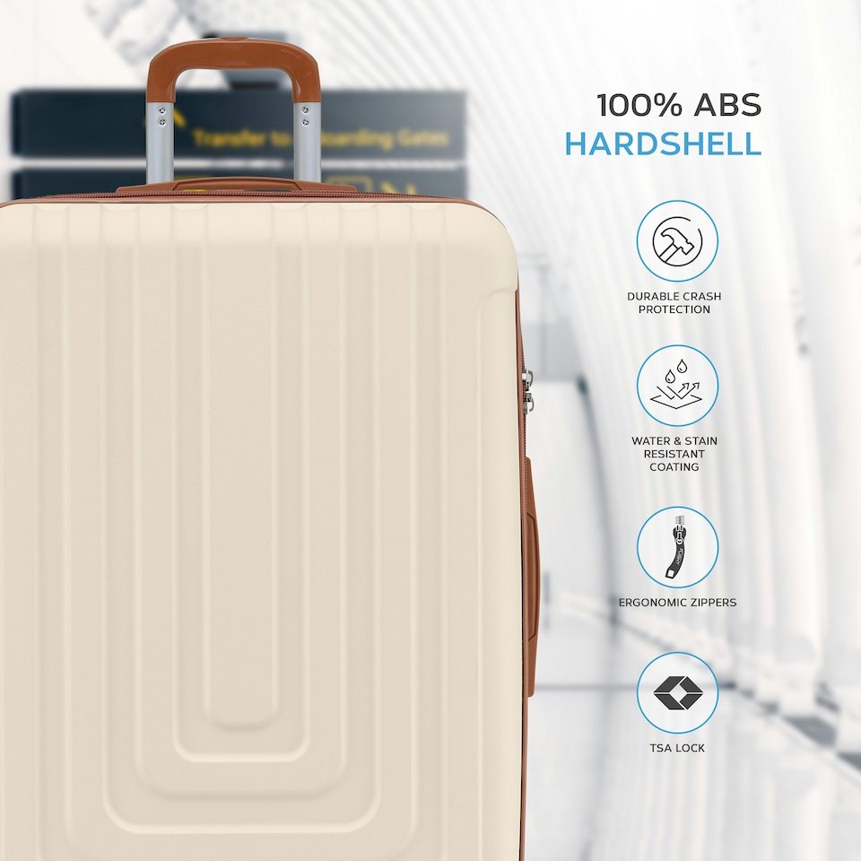 image 1 of Flight Knight Premium Lightweight Suitcase - Built-in Side Lock with USB Port - 8 Spinner Wheels - Hard Shell Carry On Or Check in Luggage 100 Airlines Approved Cream | Large