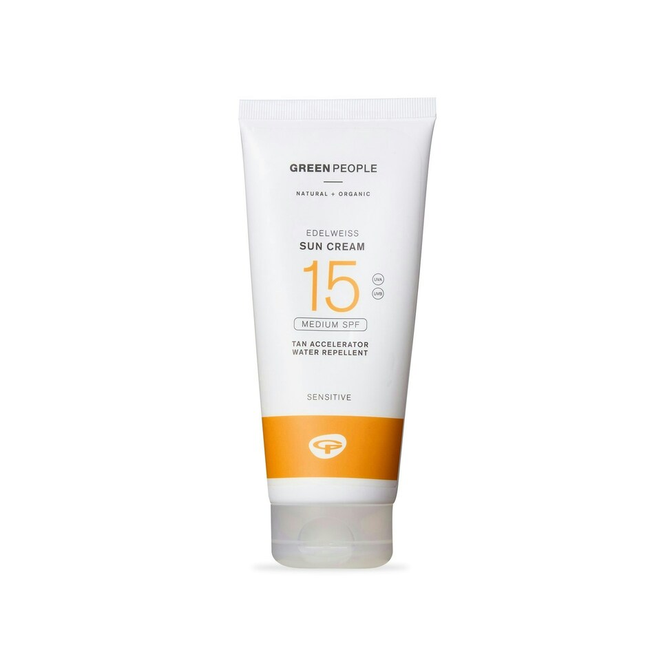 image 1 of Green People Edelweiss Sun Cream with Tan Accelerator - SPF15 - Natural Sunscreen Suitable for Sensitive Skin - Reef Safe & Cruelty Free, 200ml