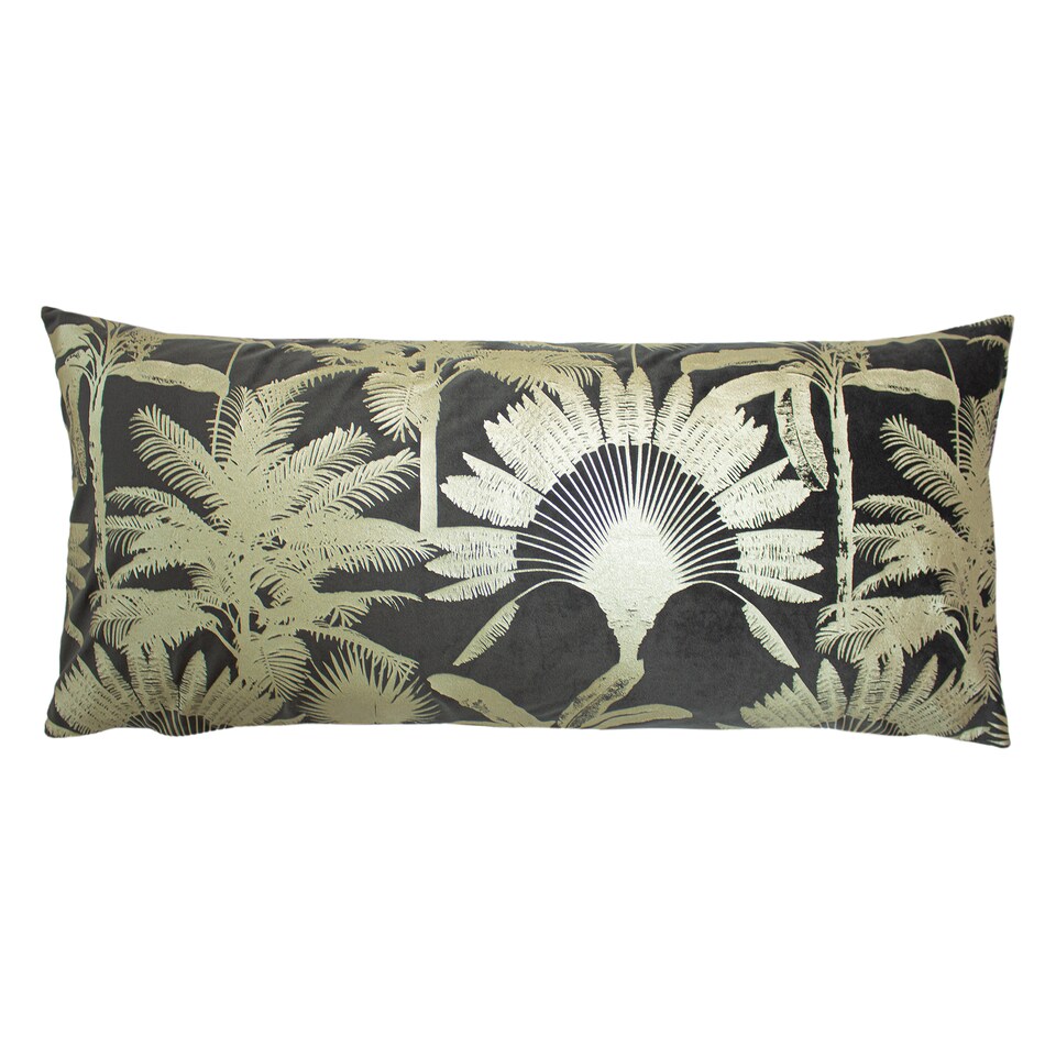 image 1 of Paoletti Malaysian Palm Foil Printed Cushion, Mink, 33 x 70cm