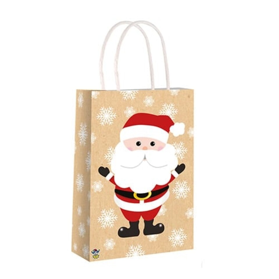 Santa Claus Christmas Brown Kraft Paper Bag with Handles 22cm