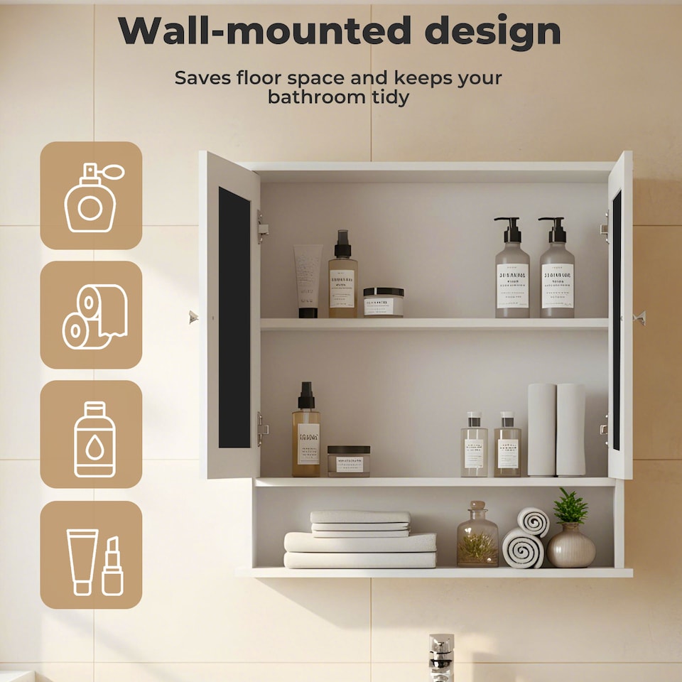 image 1 of Levede Bathroom Mirror Cabinet Storage Toilet Cupboard Wall Mounted Shelves