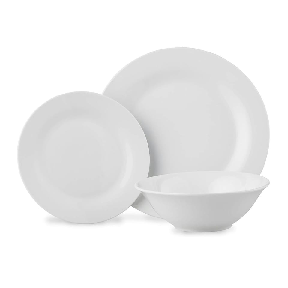 image 1 of Glim Glam Dinner Set Plates Bowls White Porcelain 18pc Set Rim