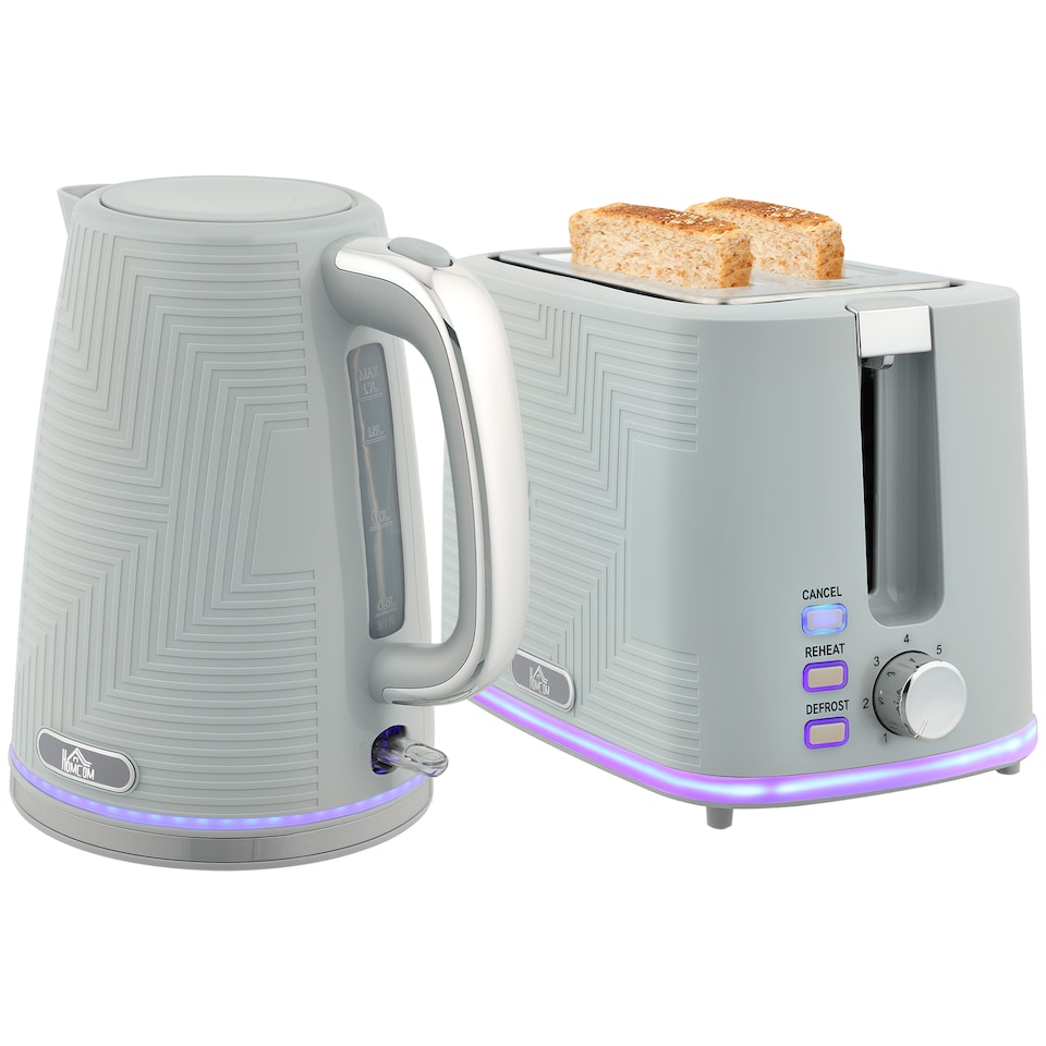 image 1 of HOMCOM Rapid Boil Kettle and Toaster Set Crumb Tray, 1.7L 3000W | Grey