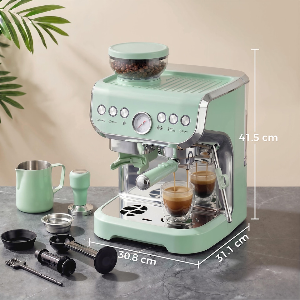 image 1 of HOMCOM Espresso Machine, Bean Grinder & Steam Wand, 15 Bar Pressure