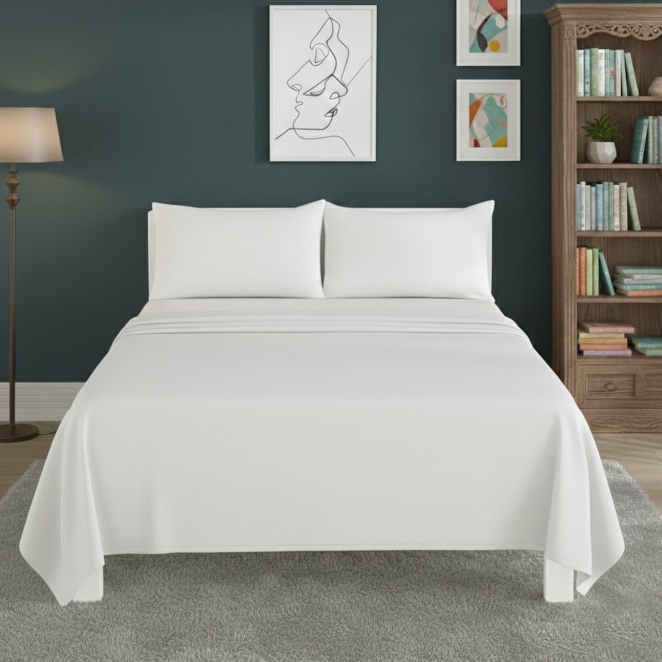 image 1 of Easy Care Flat Bed Sheet Polycotton Durable Low Maintenance Bedding | White | King