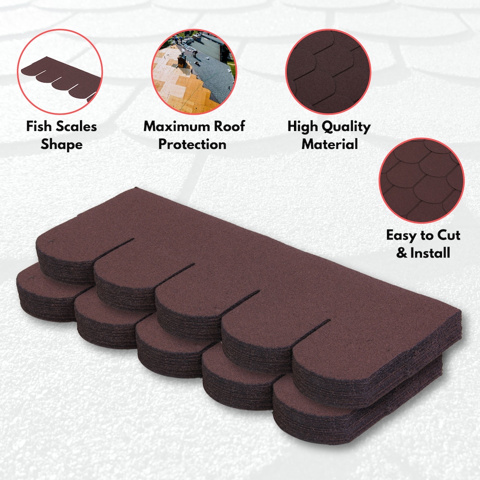 image 1 of Premium Asphalt Roof Shingles - Fish Scales Design 80 x 31.5 cm Weather Resistant Roofing Felt (25 Pcs)