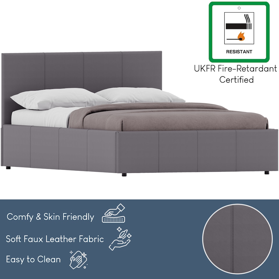 image 1 of Vida Designs Lisbon 5ft King Size Ottoman Bed Storage Faux Leather, Grey, 150 x 200cm