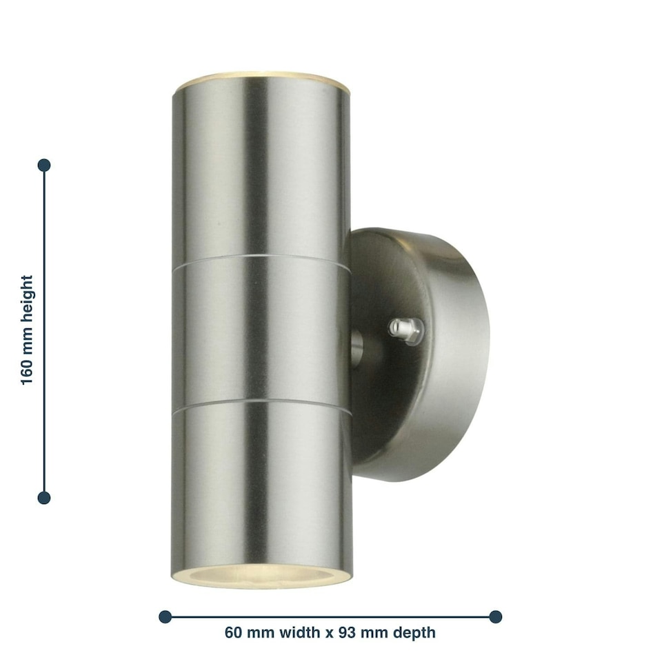 image 1 of First Choice Lighting Set of 2 Blaze Stainless Steel Outdoor Up Down Wall Lights Silver | Clear