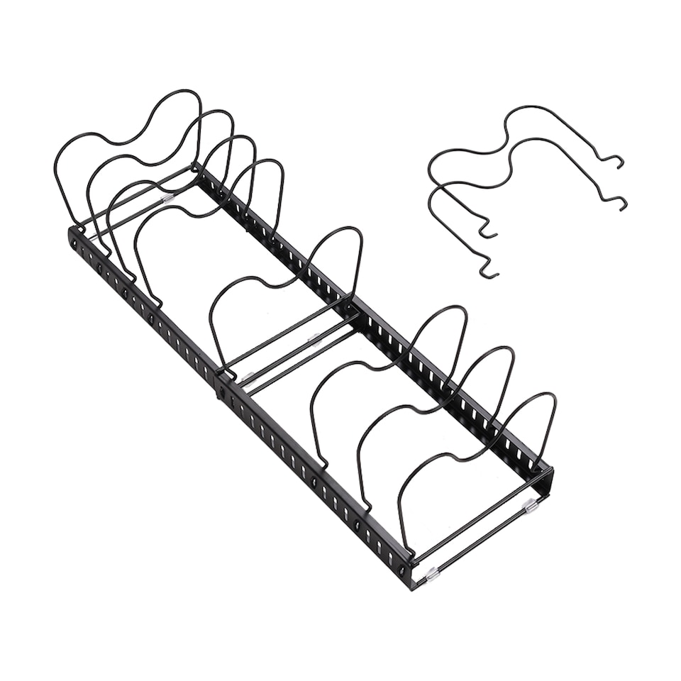 image 1 of Living and Home Expandable Pot Pan Lid Rack Pan Organiser with 10 Dividers | Black