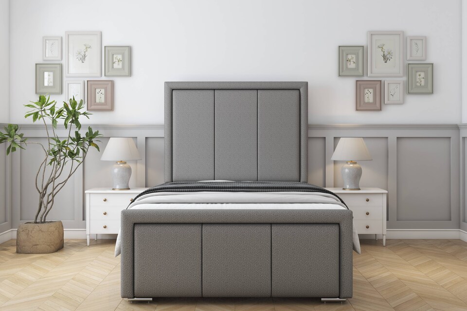 image 1 of Sloomy Lancaster Pewter Dumfries Bed Frame With 50" Upholstered Headboard 3' Single