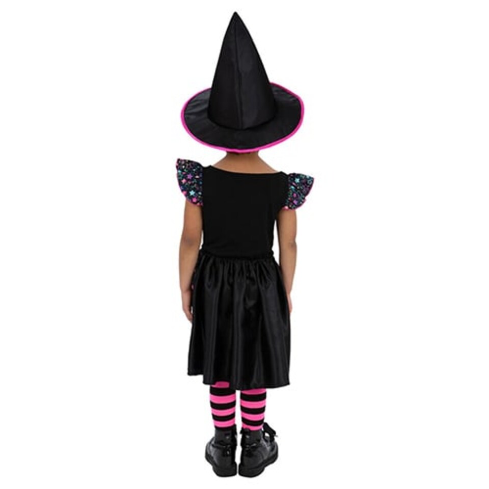 image 1 of Neon Star Witch Girls Fancy Dress Costume Kids Medium - Age 7-9