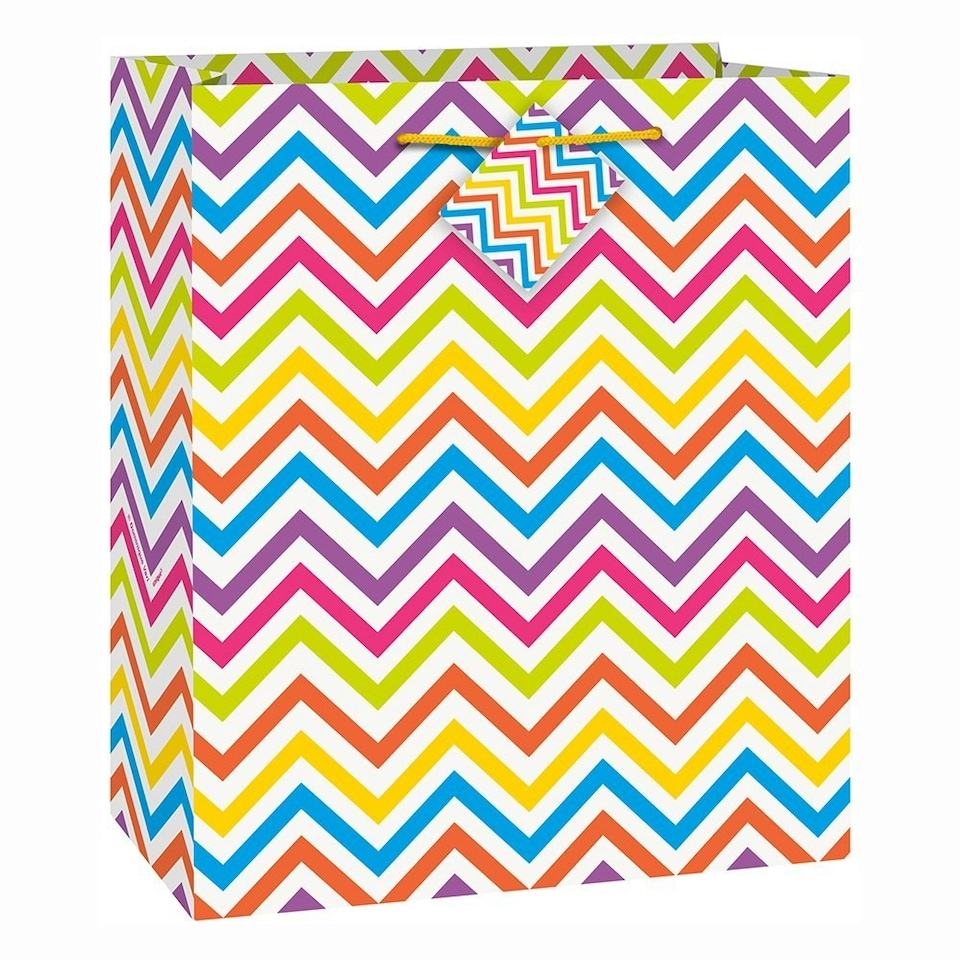 Unique Party Chevron Gift Bag - Rainbow - 23cm x 18cm