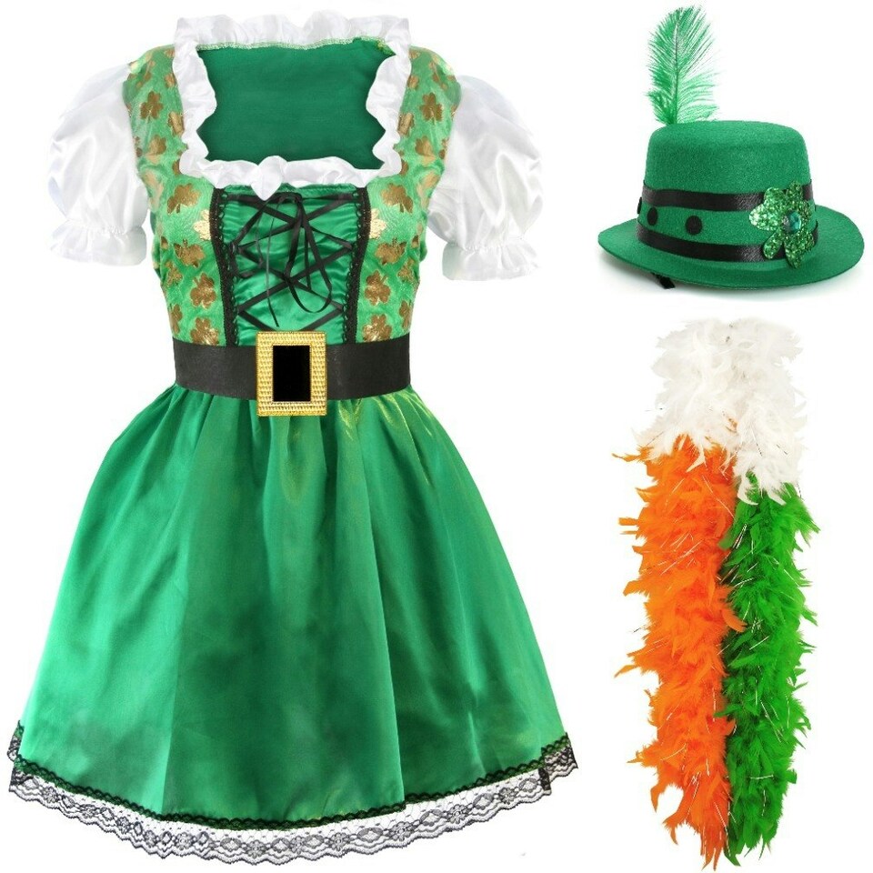 image 1 of St Patricks Day Dress with Irish Boa and Hat Green | XL