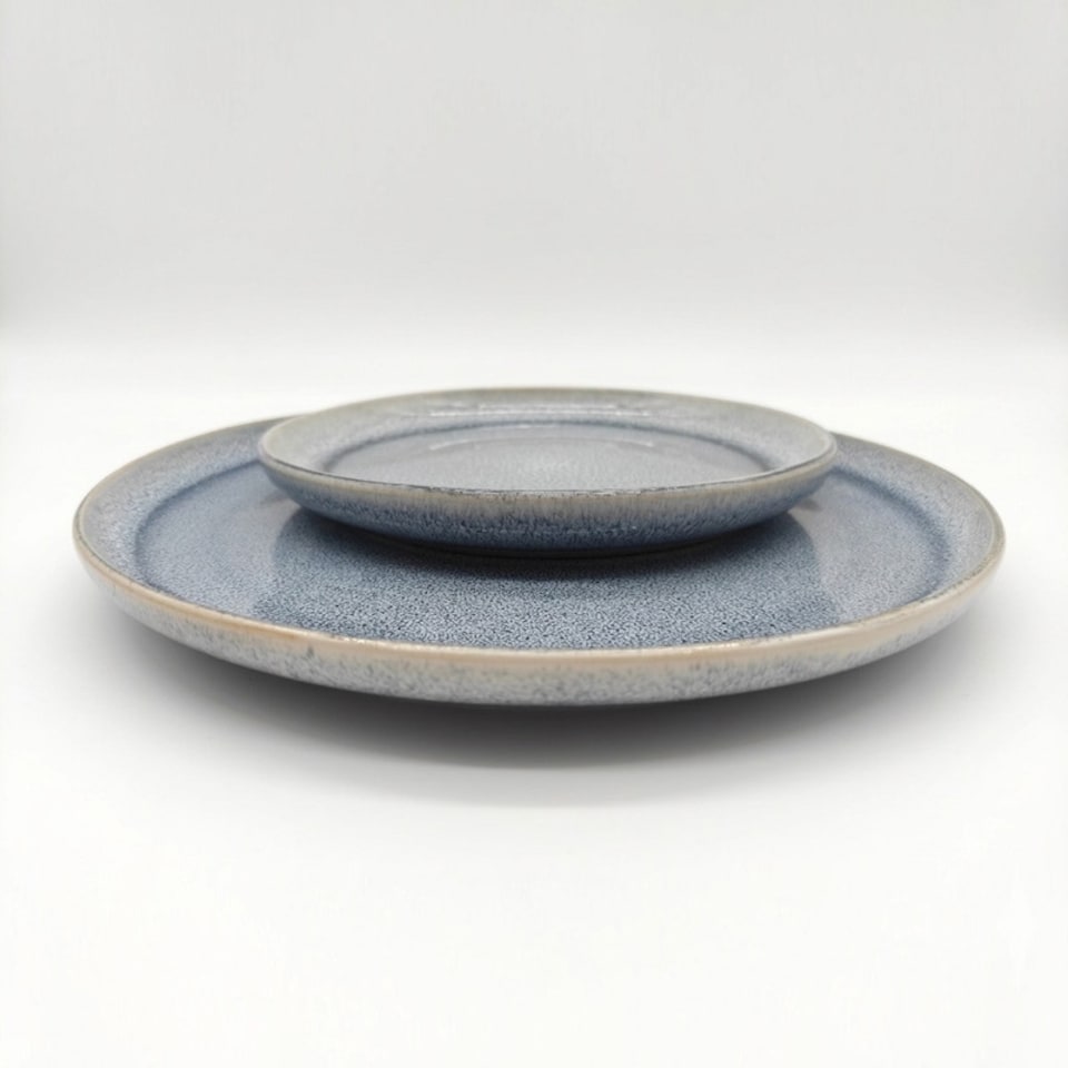 image 1 of Reactive Ash Blue Glaze Dinnerware Dinner Plate 4pc Set 26.5cm