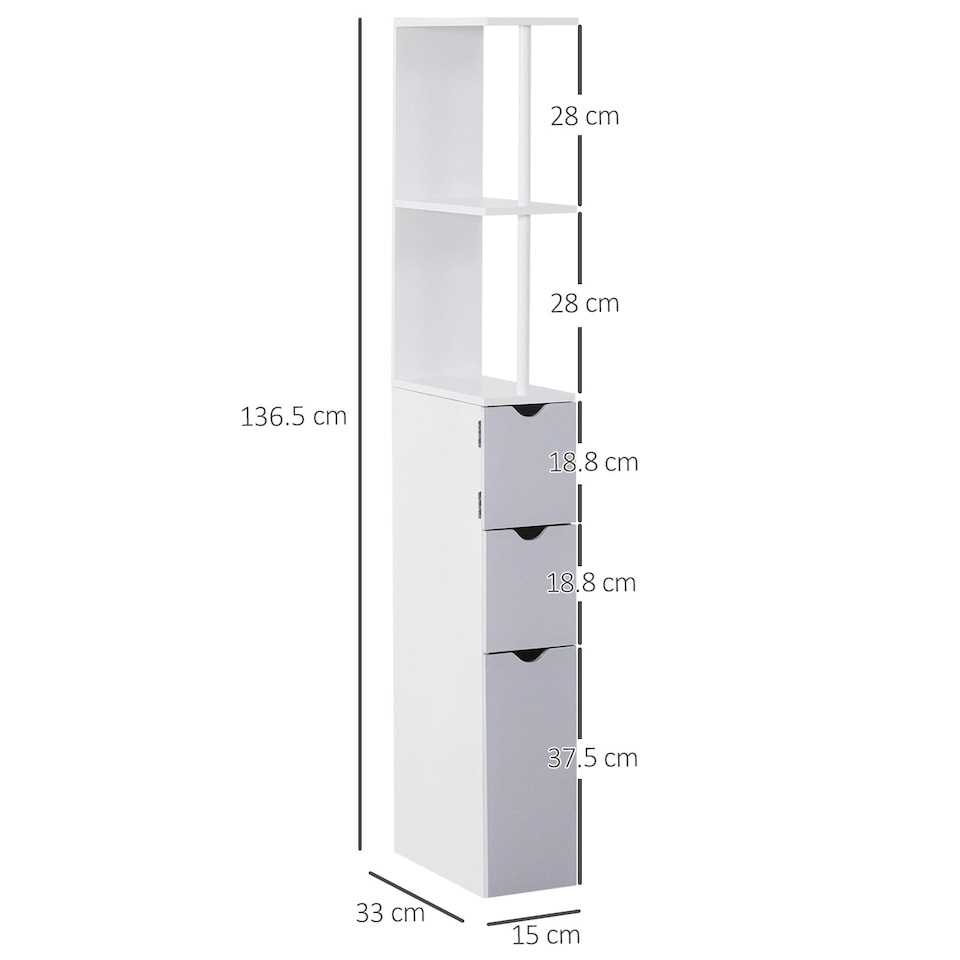 image 1 of HOMCOM Tall Bathroom Storage Cabinet with Shelf and Drawers, White, Grey