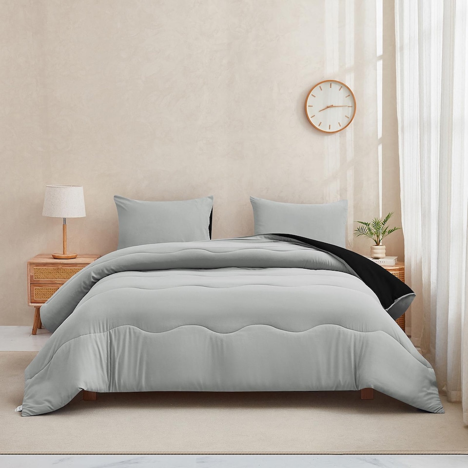 image 1 of 10.5 Tog Soft Coverless Reversible Duvet Set with Quilted Pillowcase Cover