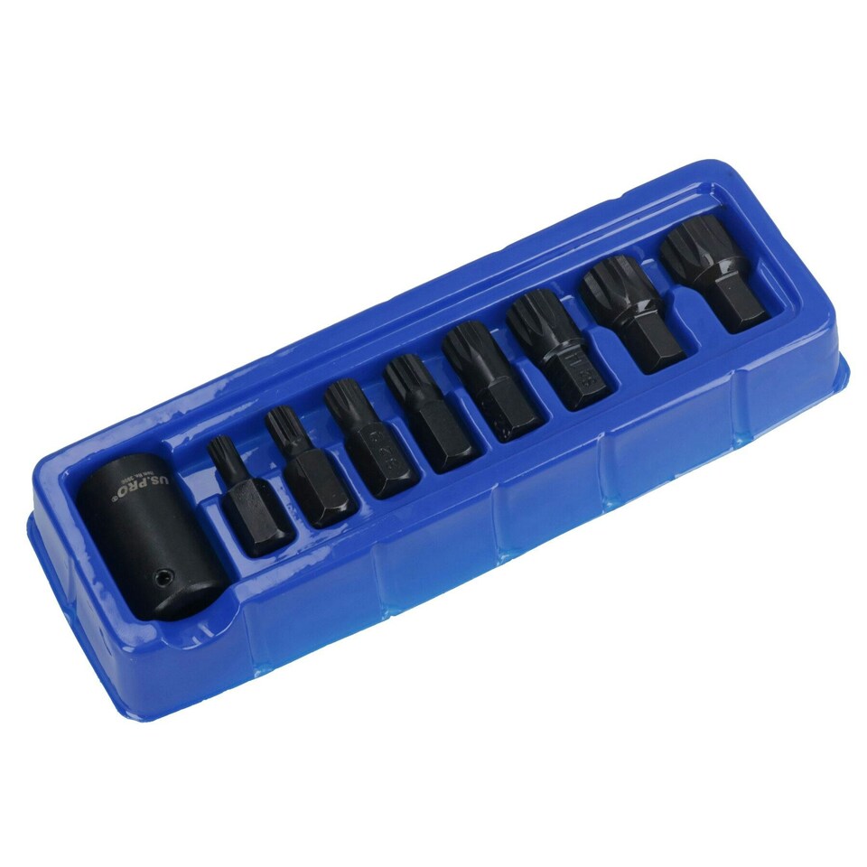 image 1 of Impact Impacted Spline Bits Sockets with 1/2in Drive Bit Holder M6 - M18 9pc Set