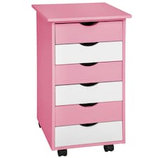 Chest of Drawers - with 6 drawers, made of wood, with 4 wheels, 36 x 40 x 65 cm Pink