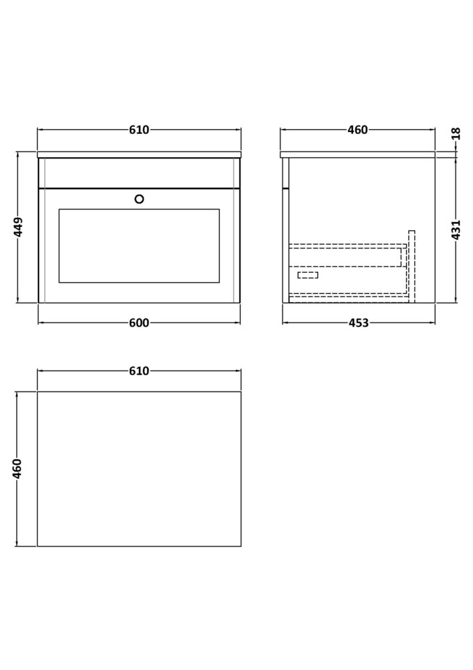 image 1 of Balterley Swynnerton Traditional 1 Drawer Wall Hung Vanity Unit with Marble Top, Satin Grey, 600mm
