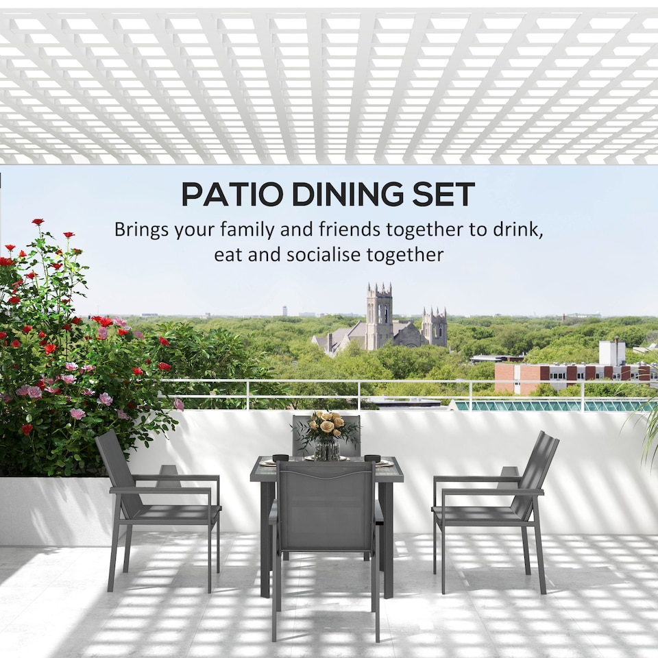 image 1 of Outsunny 5 Piece Garden Dining Set, Outdoor Table and 4 Chairs, Grey
