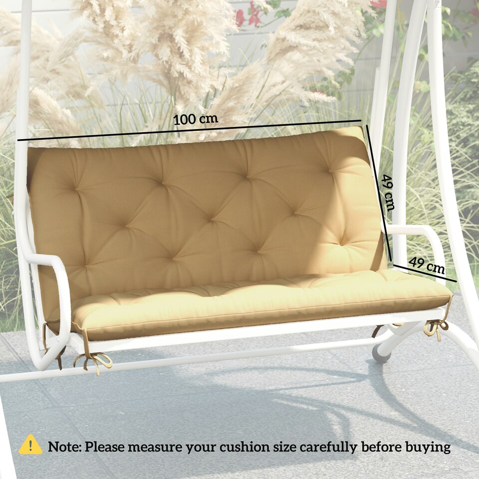 image 1 of Outsunny 2 Seater Garden Bench Cushion Outdoor Seat Pad with Ties Khaki 