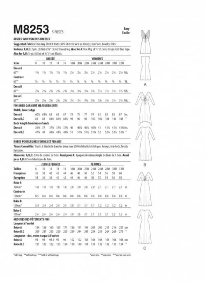 image 1 of McCall's 8253 Paper Sewing Pattern – Women’s Dress, UK Sizes Rr (18W–20W–22W–24W), Easy