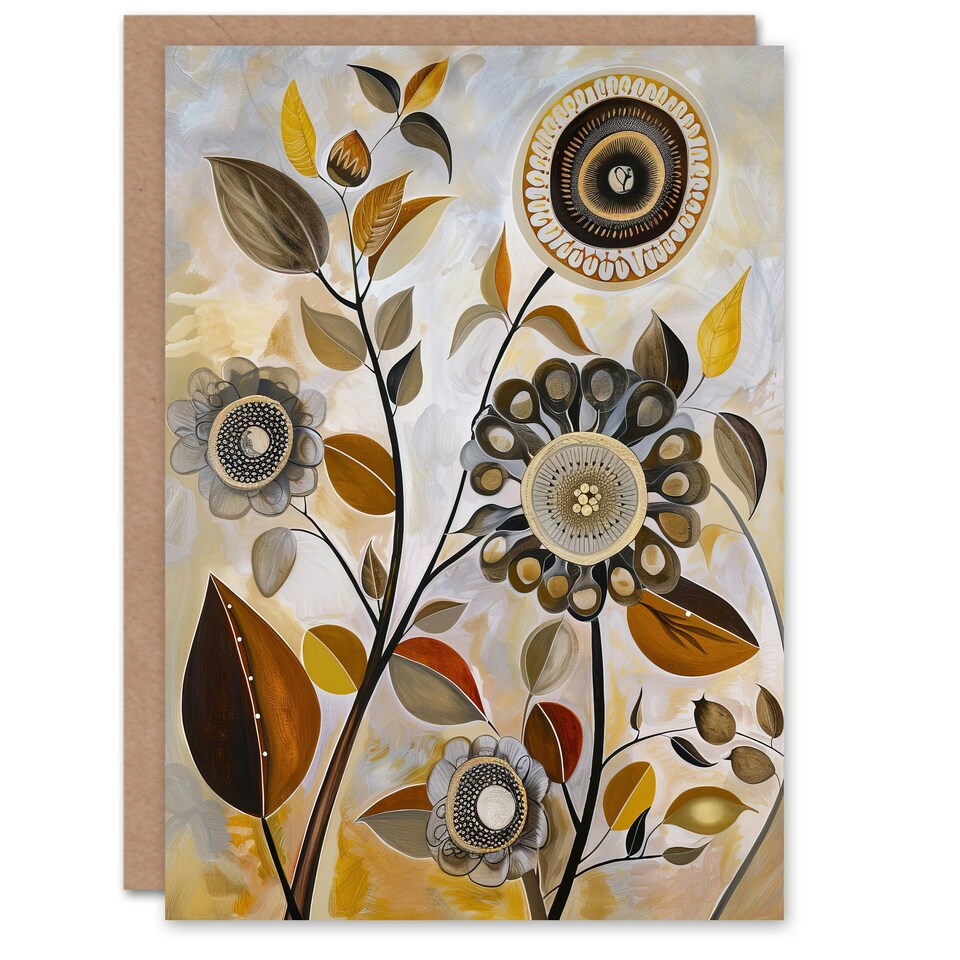image 1 of Autumn Folk Abstract Wildflowers Woman Her Birthday Card