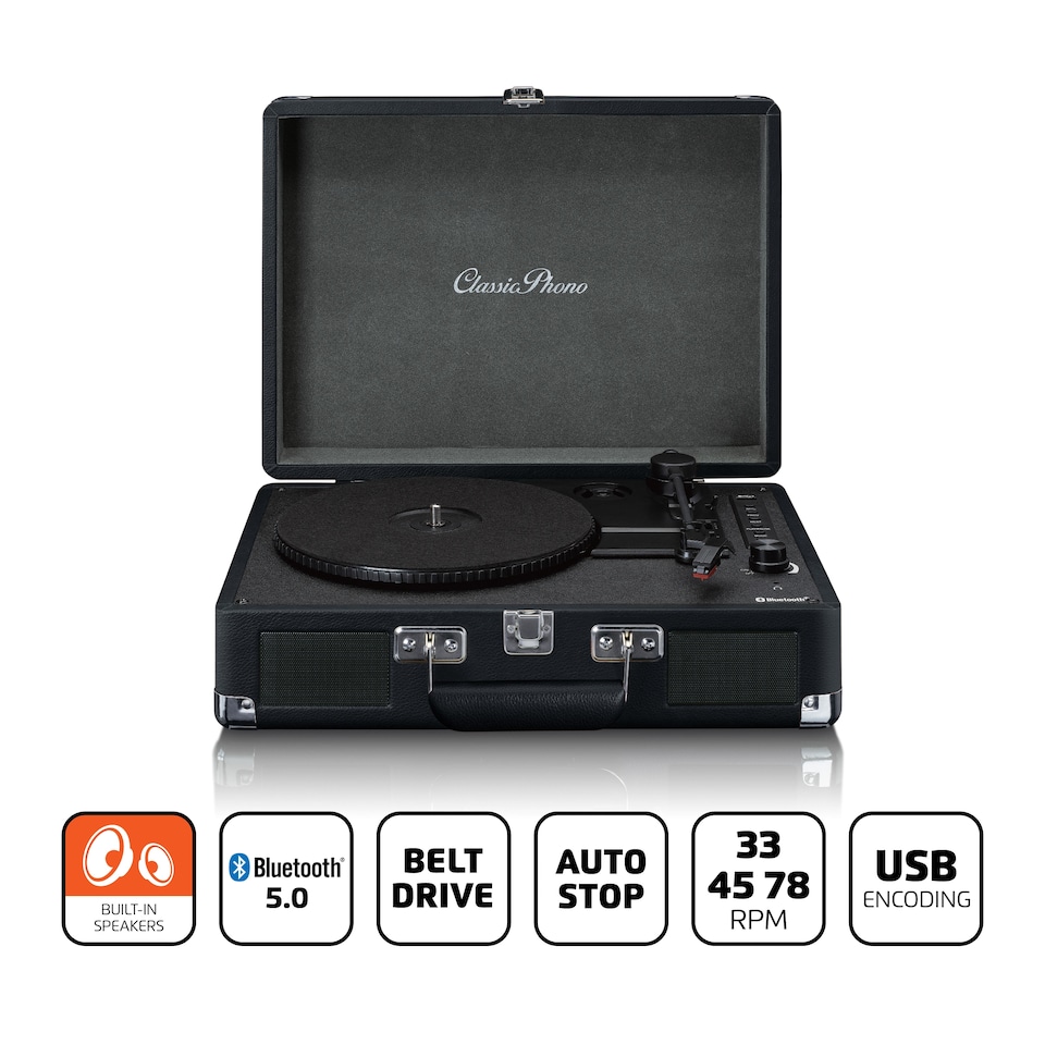 image 1 of Lenco TT-115BK - Retro Turntable with Bluetooth and Built-in Speakers, Black