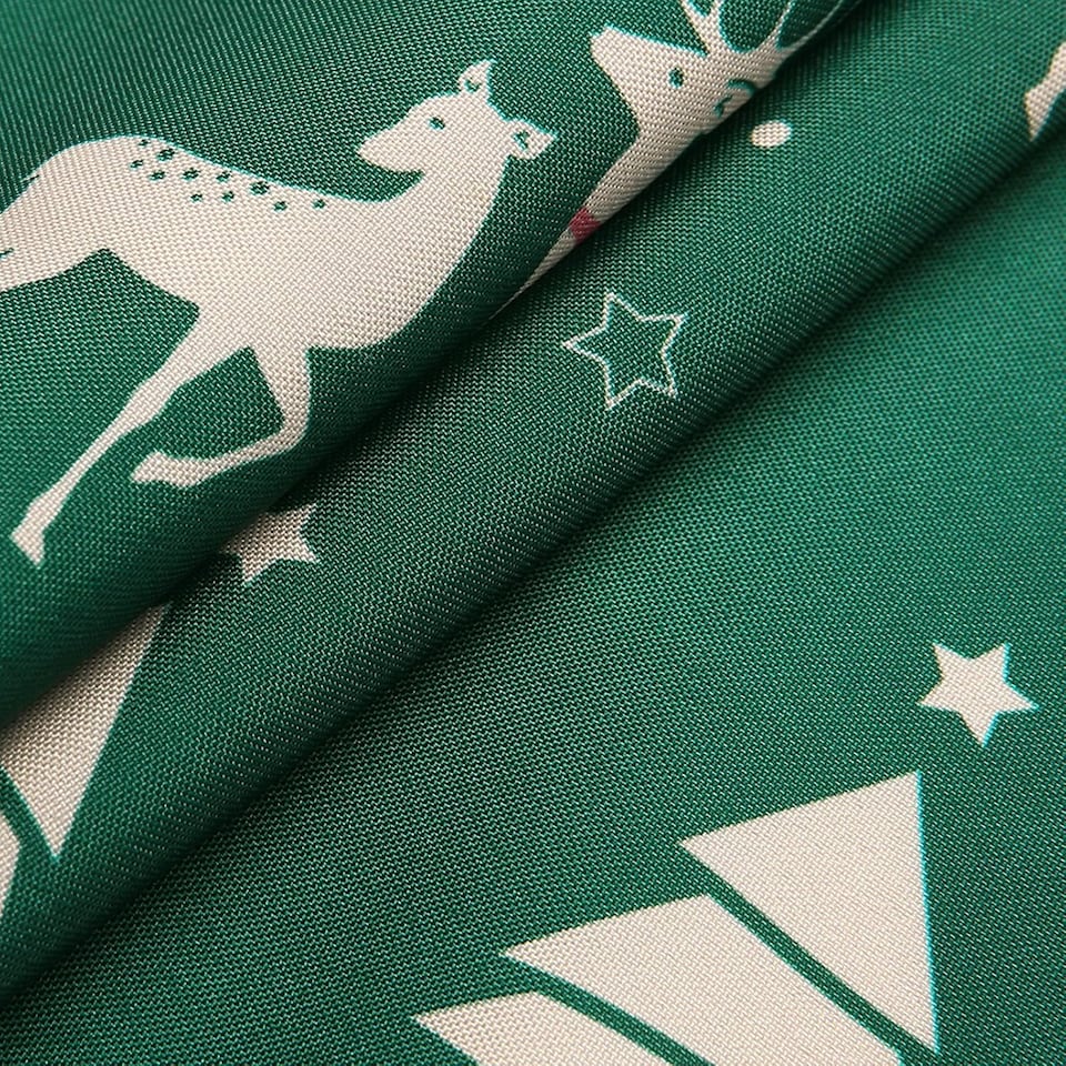 image 1 of London Boutique Round Christmas Tablecloth, Deer Pattern, Waterproof Table Cloth, 60 inch, Green