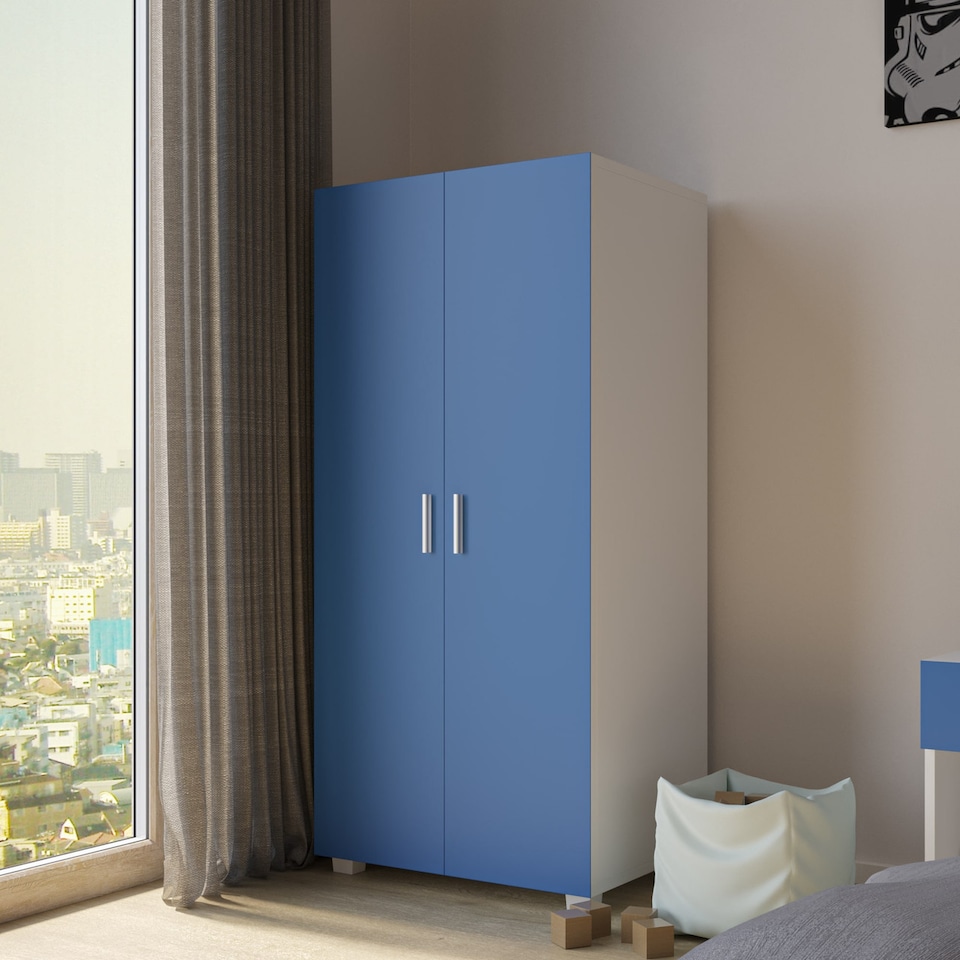 image 1 of White Kids 2-Door Wardrobe | Blue | 1