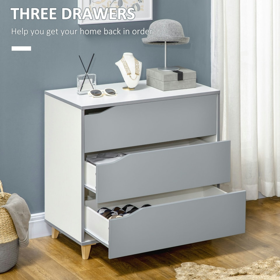 image 1 of HOMCOM Chest of Drawers, 3 Drawer Unit Storage Organiser for Bedroom