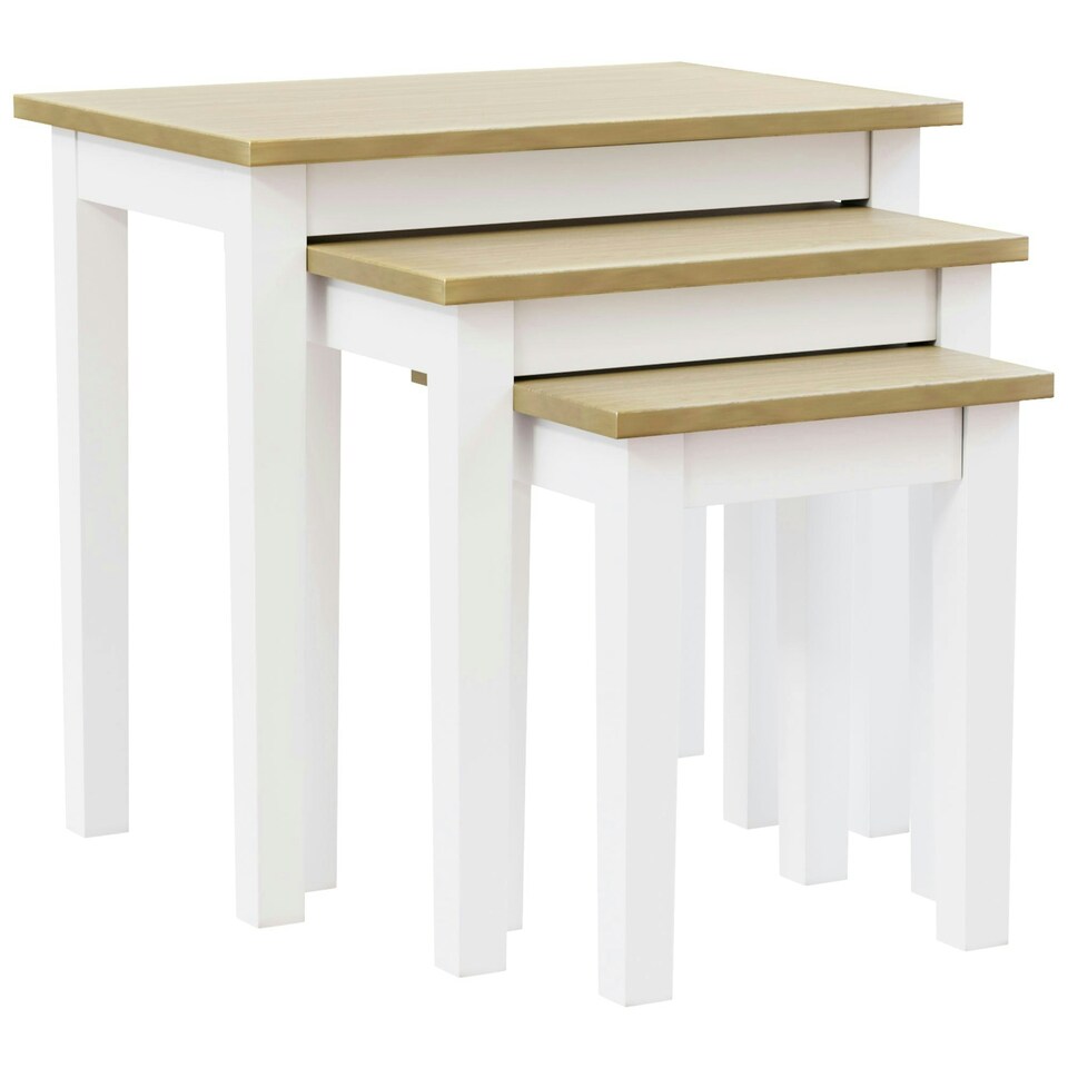 image 1 of Vida Designs Yorkshire Set of 3 Nest of Tables Sofa Side End Table, White & Oak