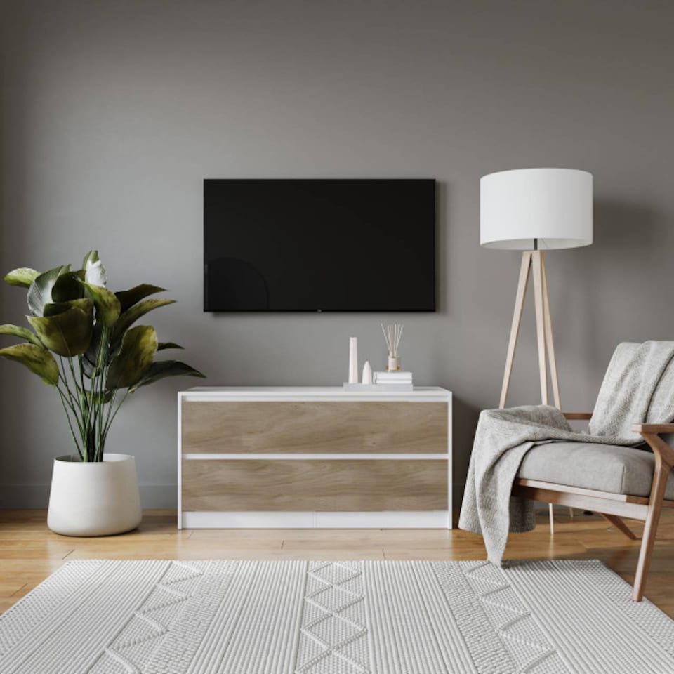 image 1 of URBNLIVING 4 Drawer Wide Chest Of Drawers Bedroom Storage Unit | Multi | White Carcass + Oak Drawers