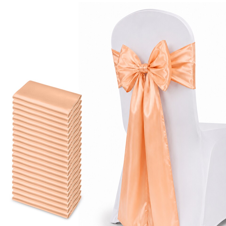 image 1 of 7"x108" Satin Chair Sash, Chair Sashes Hammed Edges Bow Tie - 25pcs
