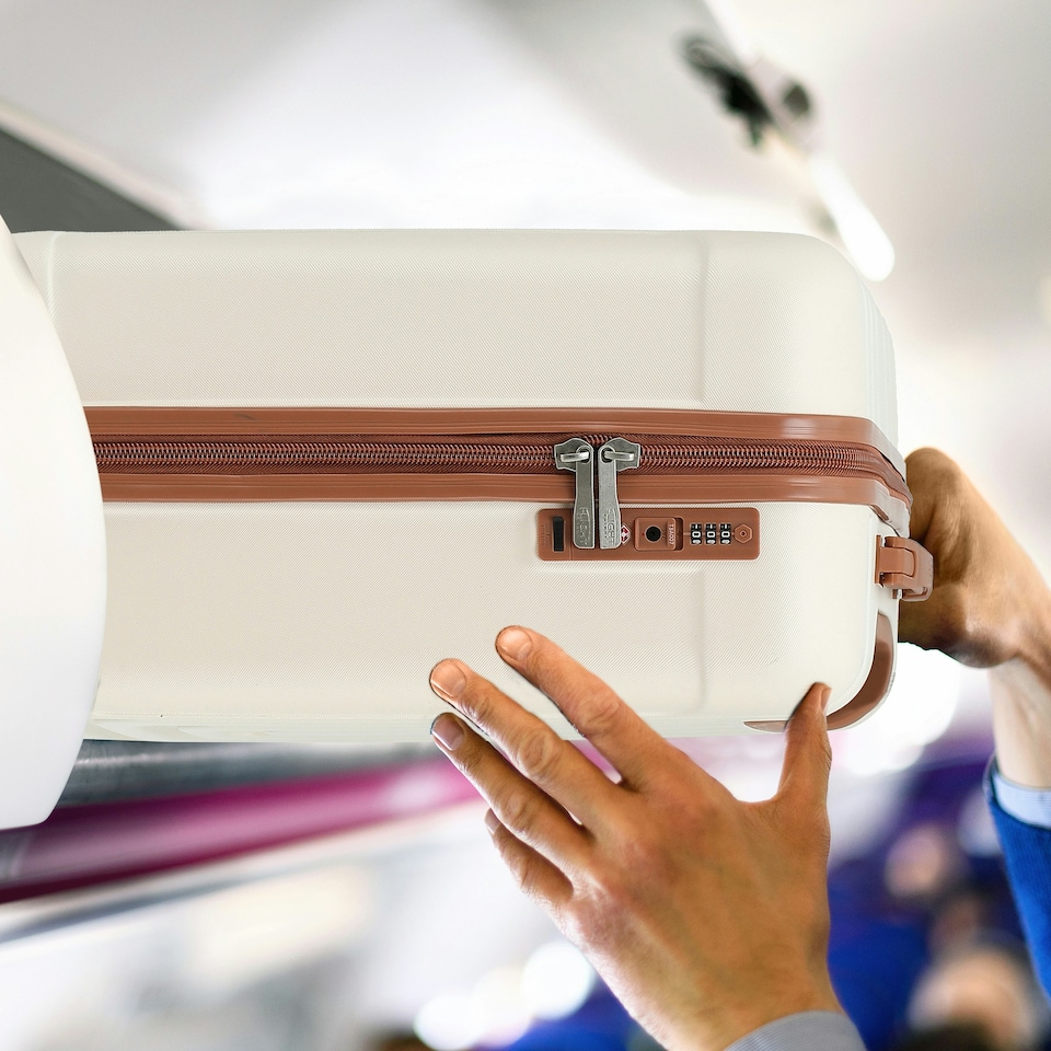 image 1 of Flight Knight Premium Hard Shell Lightweight Cabin Suitcase - 8 Spinner Wheels - Built-in TSA Lock & USB Port - easyJet Large Cabin Approved - 56x45x25cm Cream | Cream | Cabin Bag