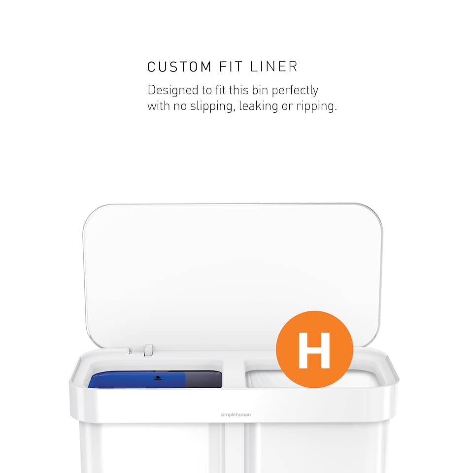 image 1 of Simplehuman 58L Recycling Rectangular Pedal Bin with Liner Pocket, Wihte Steel with White Plastic Lid