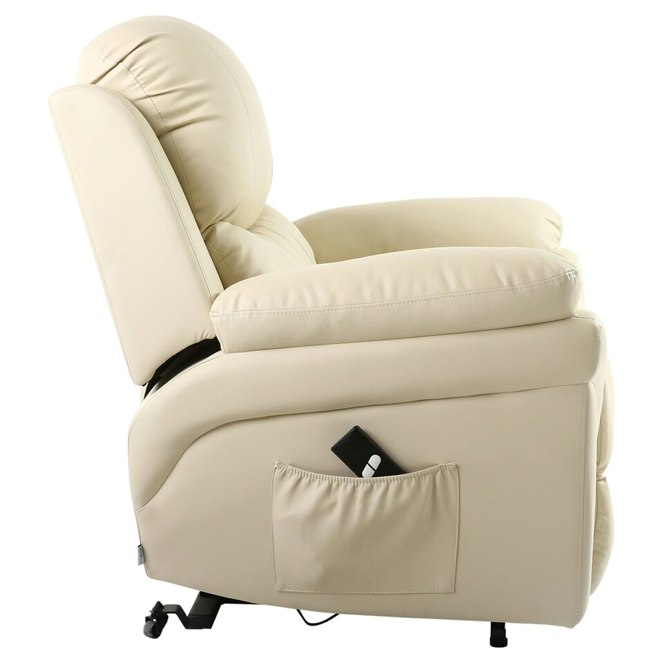image 1 of Madison Single Motor Electric Rise Recliner Bonded Leather Lift Chair (Cream)