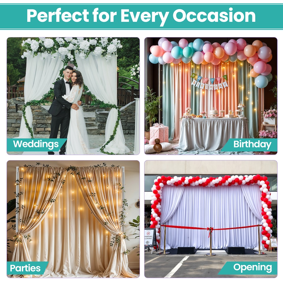 image 1 of 3x9m Silver Modular Rectangular Backdrop Stand Kit with Metal Frame - 4 Base, 14 Pipes