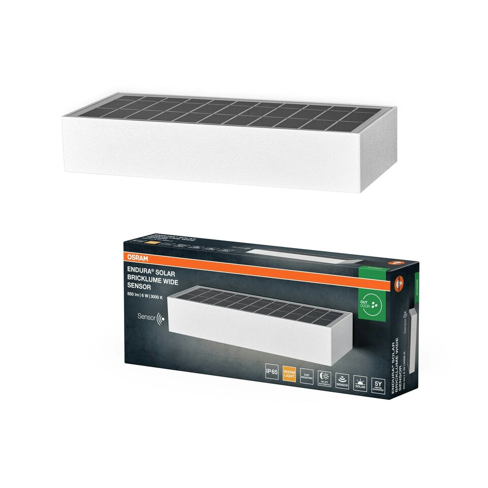image 1 of Osram ENDURA Style Bricklume Solar Wall Light 6W White | White