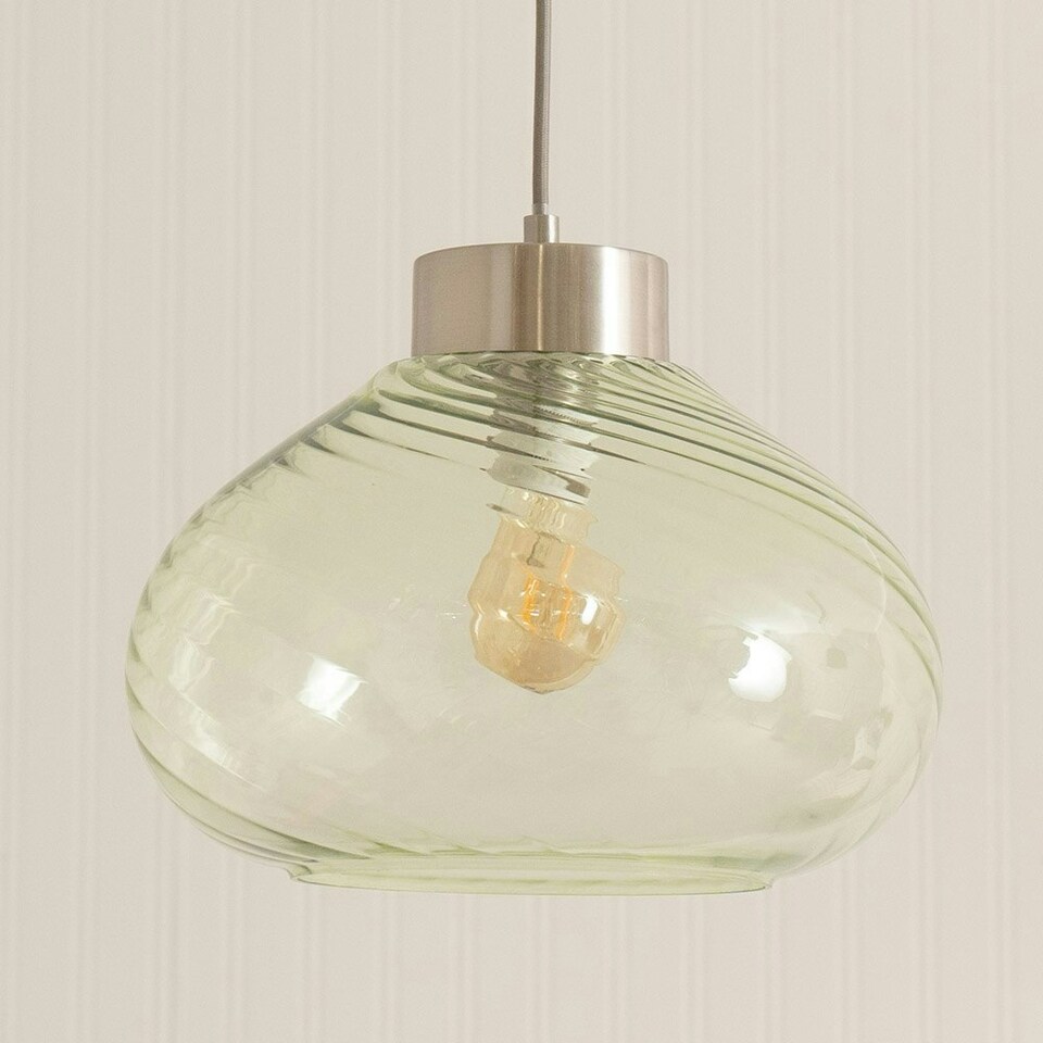 image 1 of ValueLights Corinne Twill Spiral Green Glass Brushed Chrome Capped Ceiling Pendant Light Silver