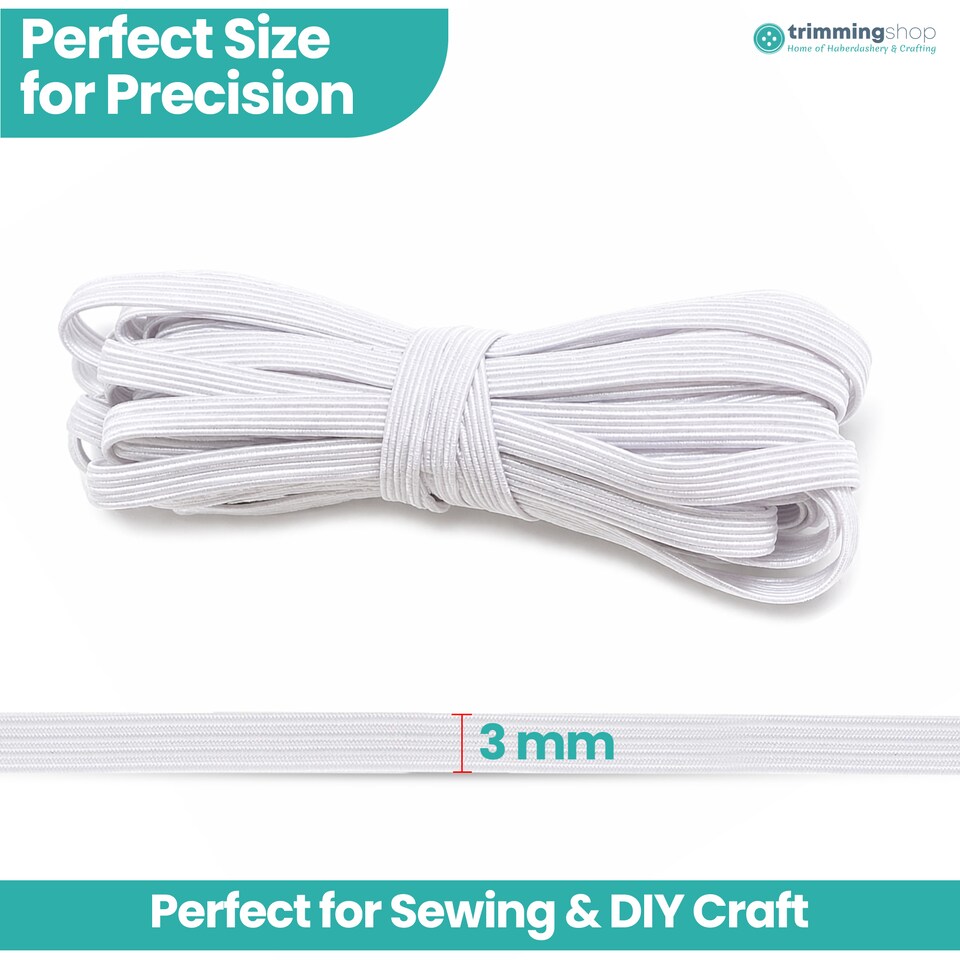 image 1 of 3mm White Flat Elastic Bands, DIY Crafts Dressmaking - 3 Metres