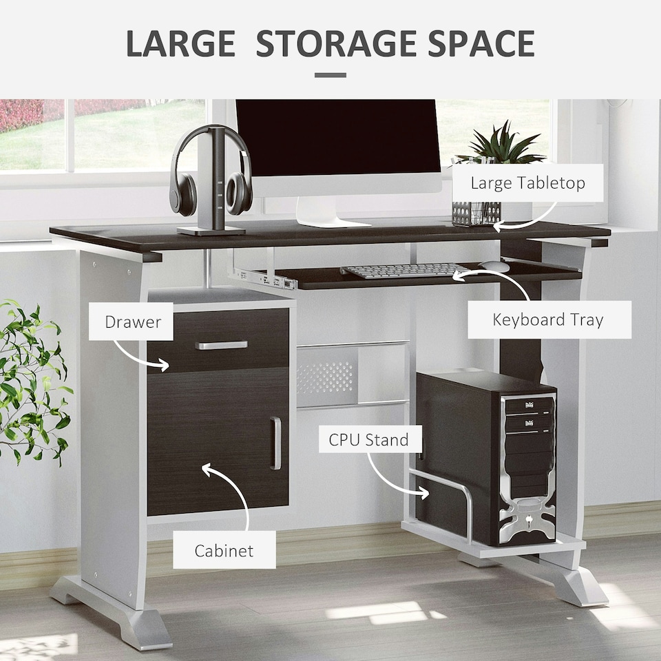image 1 of HOMCOM Computer Desk Drawer PC Writing Wooden Workstation Keyboard Walnut