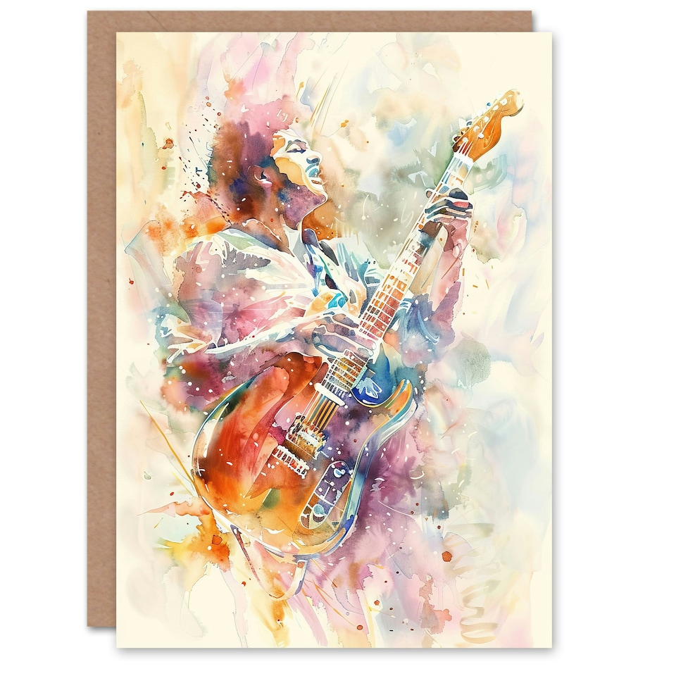 image 1 of Colourful Watercolour Electric Guitar Him Her Birthday Card