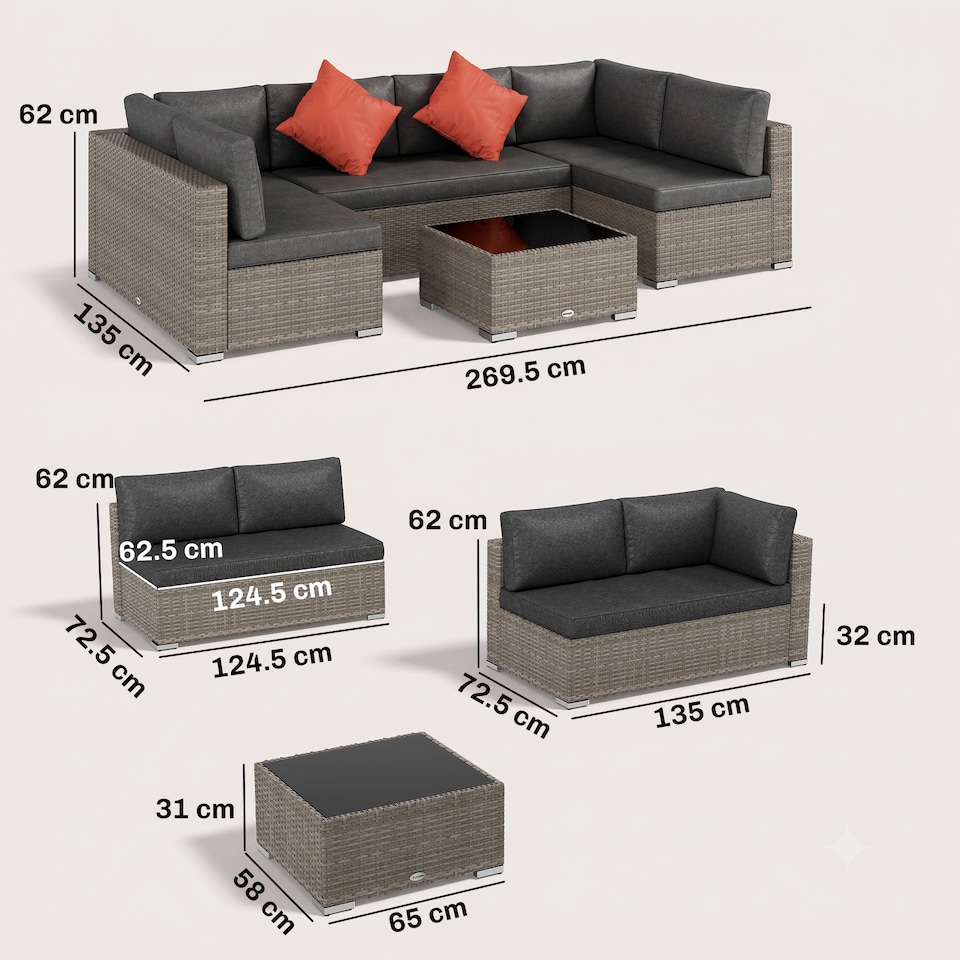 image 1 of Outsunny 4 PCS Patio PE Rattan Wicker Sofa Conservatory Outdoor Furniture Set