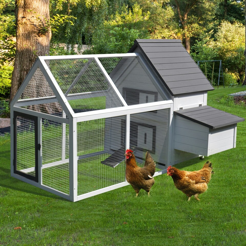 image 1 of PawHut Wooden Chicken Coop Hen House Enclosure Garden with Ramp Run Nesting Box