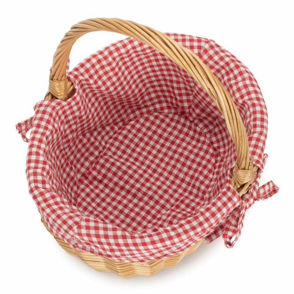 image 1 of Cotton Lined Full Buff Willow Child’s Shopping Basket Red | Red Checked | One Size
