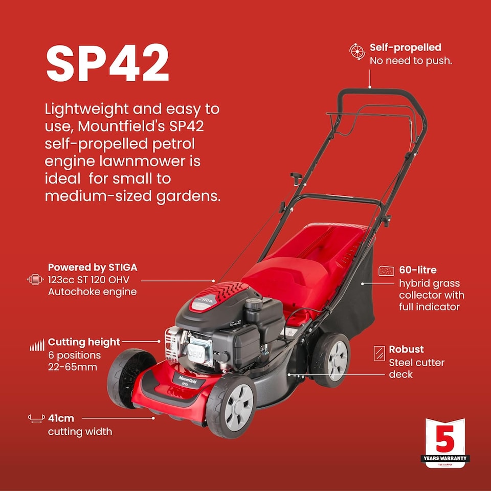 Mountfield SP42 Petrol Lawnmower Self-Propelled 41cm - Tesco Groceries