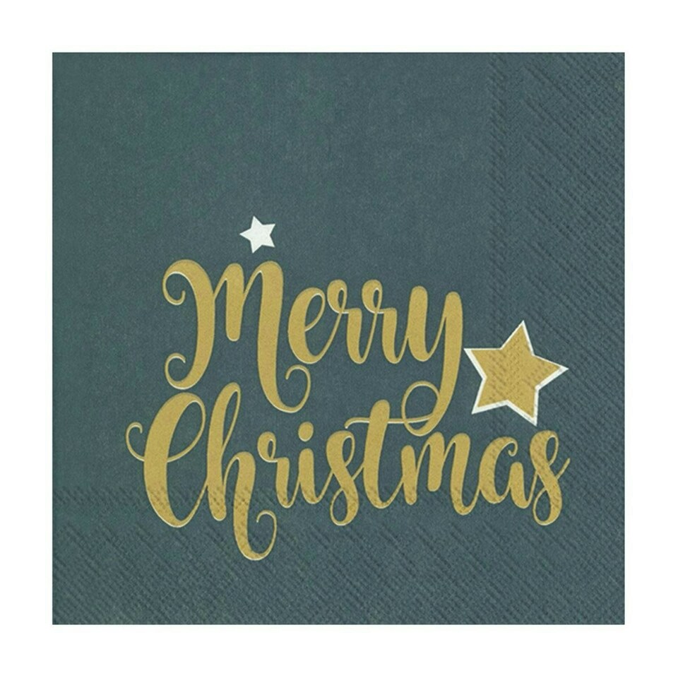 IHR Lunch Napkins Shiny Merry Christmas Time Petrol 33cm 3ply 20 Pack