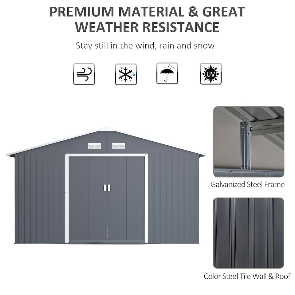 image 1 of Outsunny 13 x 11ft Garden Shed Storage with Foundation Kit, Grey