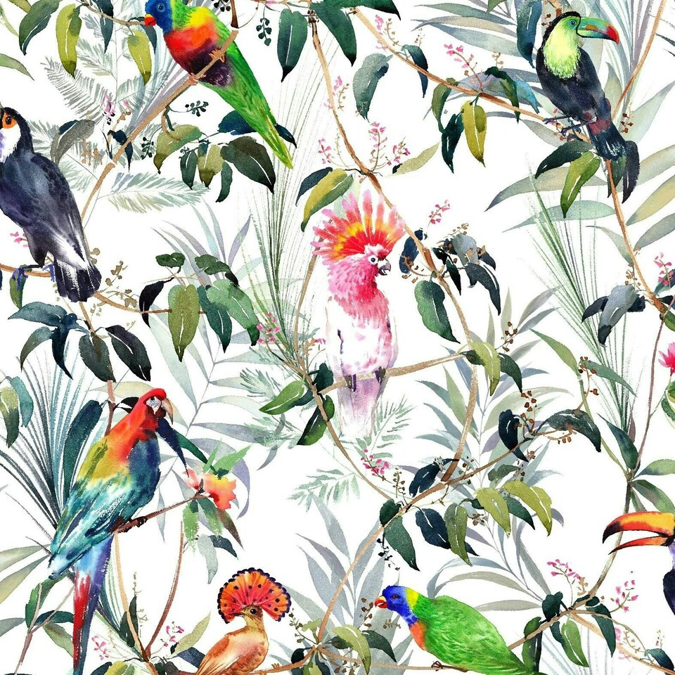 image 1 of Transform Peel & Stick Tropical Floral & Parrot Multicoloured Self-Adhesive Wallpaper Multi | Multi